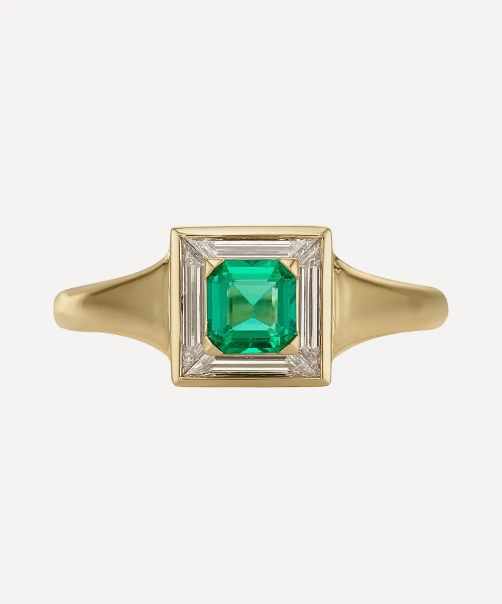 Artemer Rings|Rings^18ct Gold Emerald and Trapeze Diamond Art Deco Ring