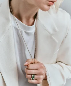By Pariah Rings|Rings^14ct Gold Essential Green Calcedony and Diamond Stacking Ring