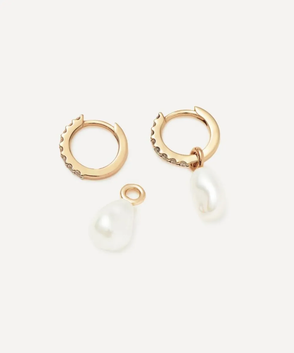 Missoma Earrings^14ct Gold Fine Diamond and Pearl Charm Hoop Earrings