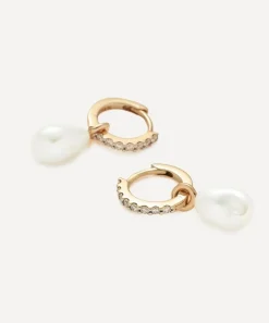 Missoma Earrings^14ct Gold Fine Diamond and Pearl Charm Hoop Earrings