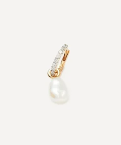 Missoma Earrings^14ct Gold Fine Diamond and Pearl Charm Hoop Earrings