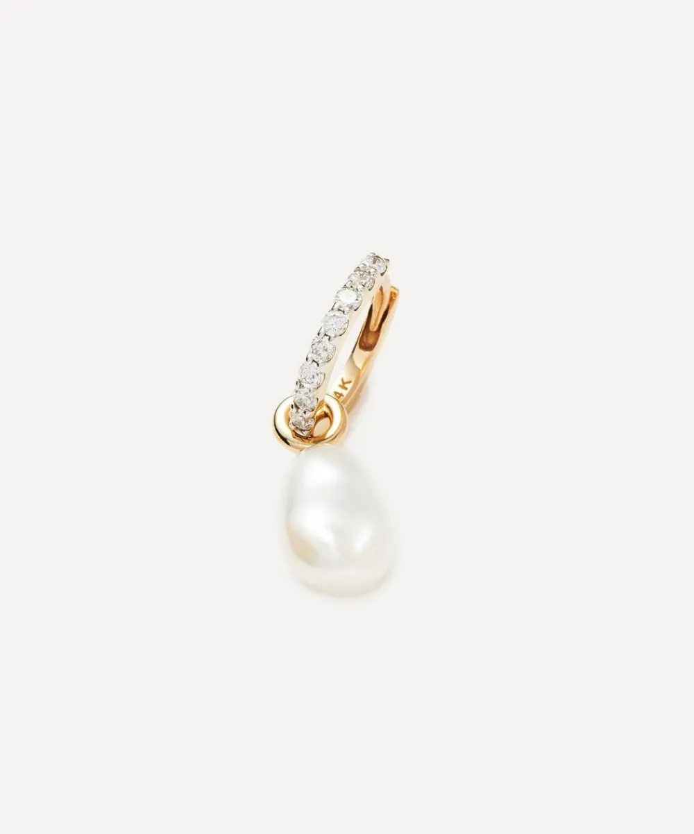 Missoma Earrings^14ct Gold Fine Diamond and Pearl Charm Hoop Earrings