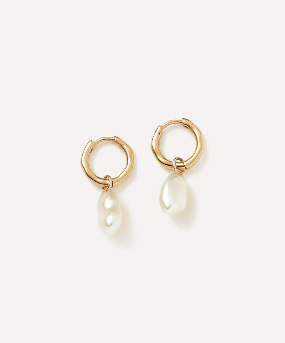 Missoma Earrings^14ct Gold Fine Pearl Drop Mini Hoop Earrings