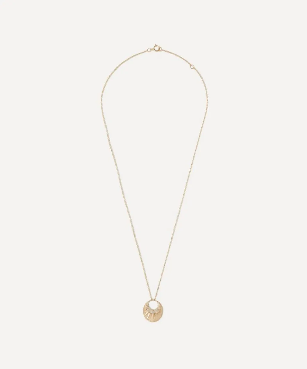Celine Daoust Necklaces|Necklaces^14ct Gold Five Diamonds Moon Crescent Pendant Necklace