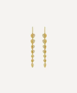 Dinny Hall Earrings^9ct Gold Folded Heart Diamond Column Drop Earrings