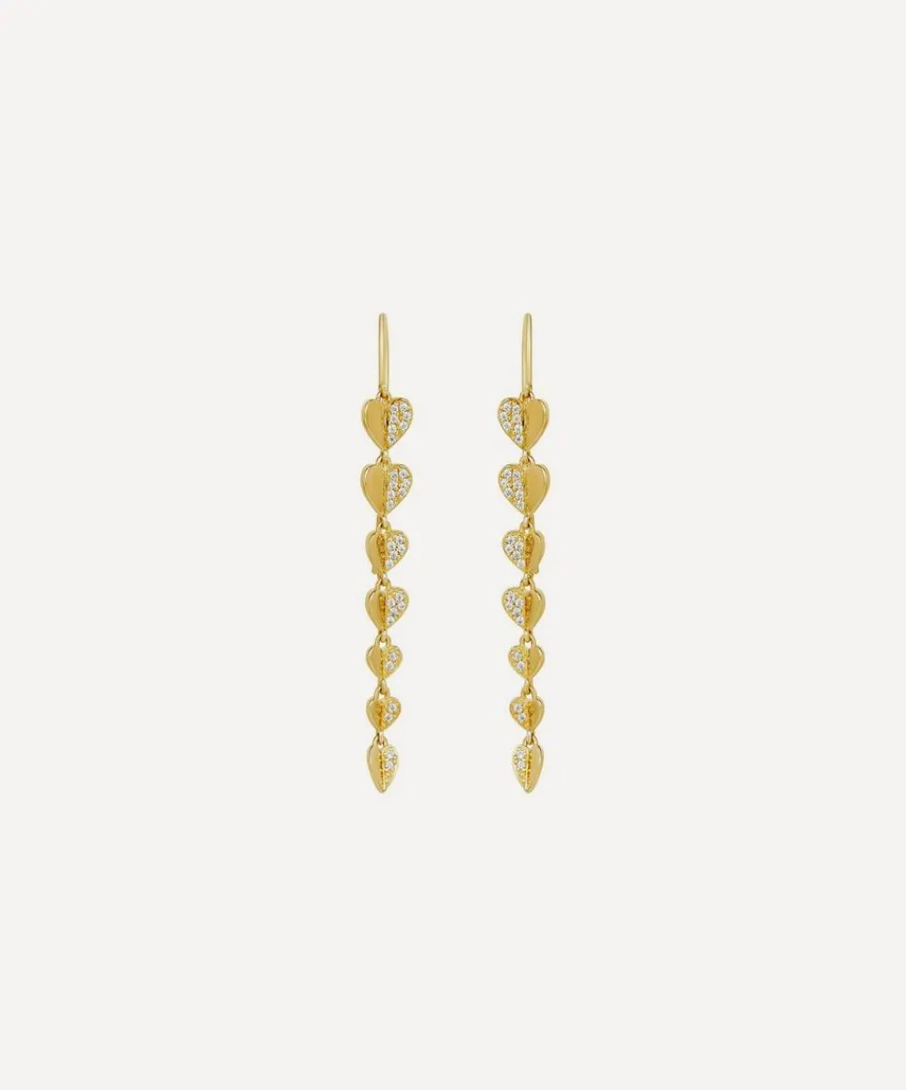 Dinny Hall Earrings^9ct Gold Folded Heart Diamond Column Drop Earrings