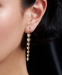 Dinny Hall Earrings^9ct Gold Folded Heart Diamond Column Drop Earrings