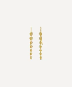 Dinny Hall Earrings^9ct Gold Folded Heart Diamond Column Drop Earrings