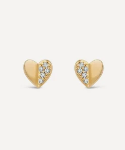 Dinny Hall Earrings^9ct Gold Folded Heart Diamond Stud Earrings