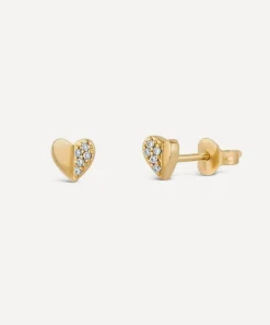 Dinny Hall Earrings^9ct Gold Folded Heart Diamond Stud Earrings