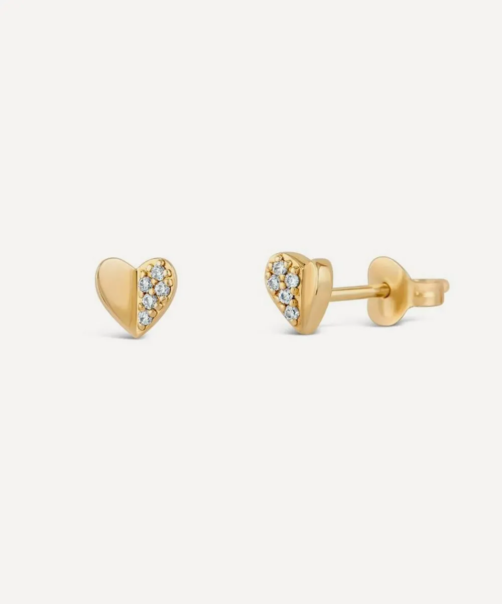 Dinny Hall Earrings^9ct Gold Folded Heart Diamond Stud Earrings