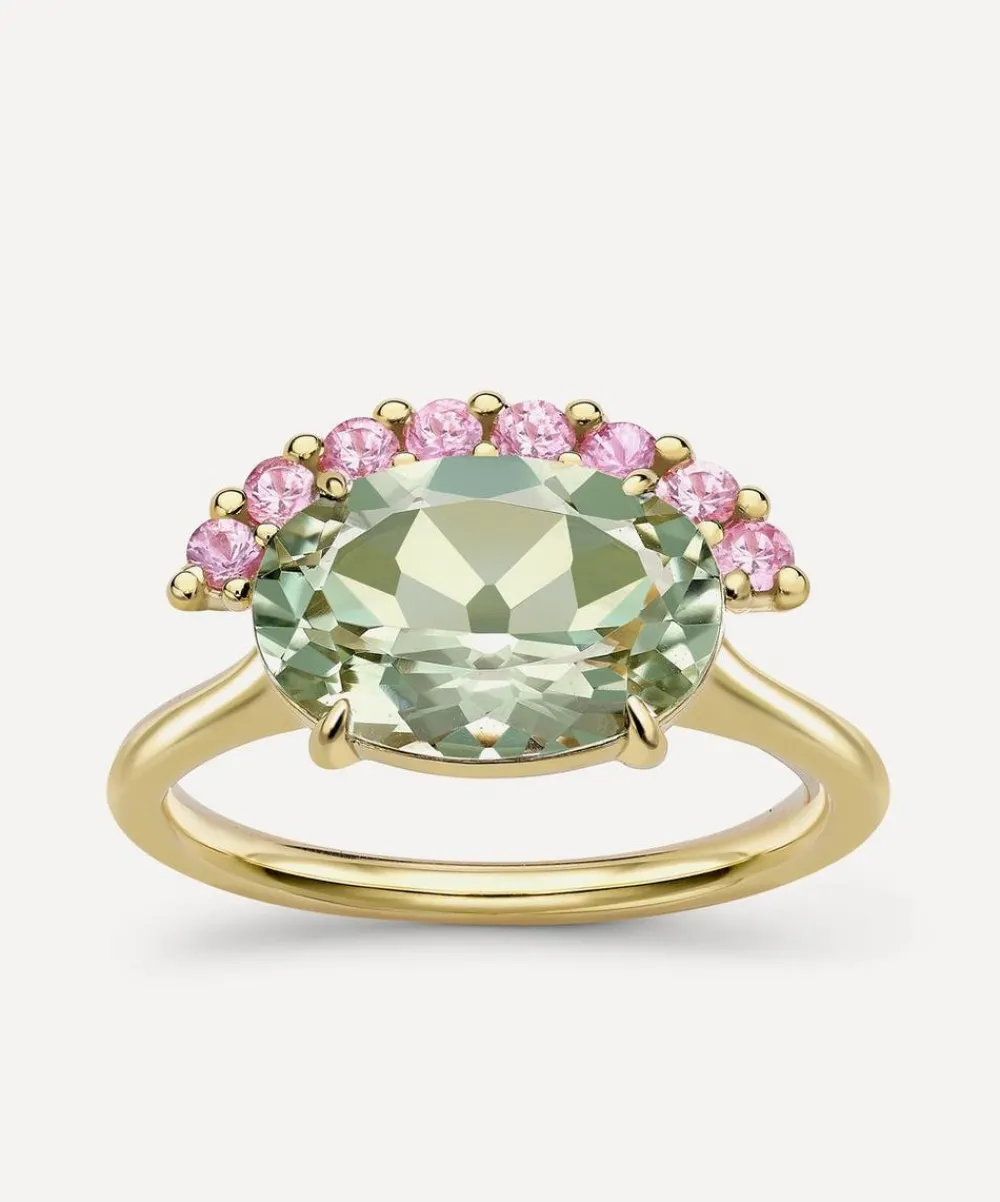 Dinny Hall Rings^9ct Gold Green Amethyst and Pink Sapphire Ring