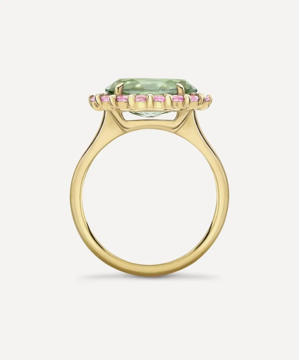 Dinny Hall Rings^9ct Gold Green Amethyst and Pink Sapphire Ring