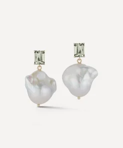 Mateo Earrings^14ct Gold Green Amethyst and Baroque Pearl Drop Earrings