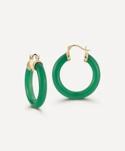 Mateo Earrings|Earrings^14ct Gold Green Chalcedony Hoop Earrings