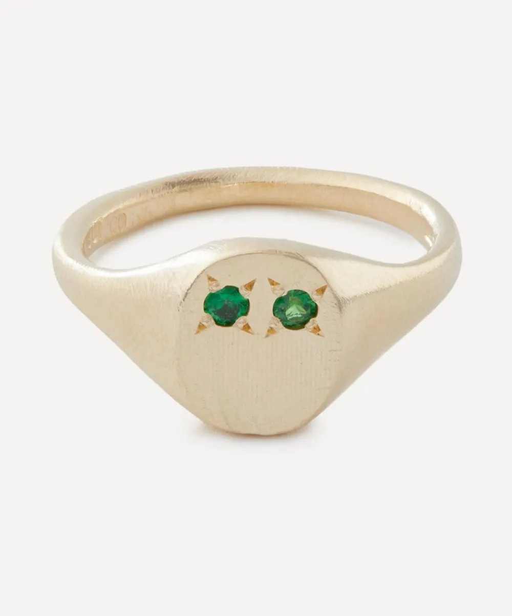 Seb Brown Jewellery^9ct Gold Green Eye Signet Ring
