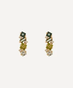 Suzanne Kalan Earrings^14ct Gold Green Mix Multi-Stone Stud Earrings