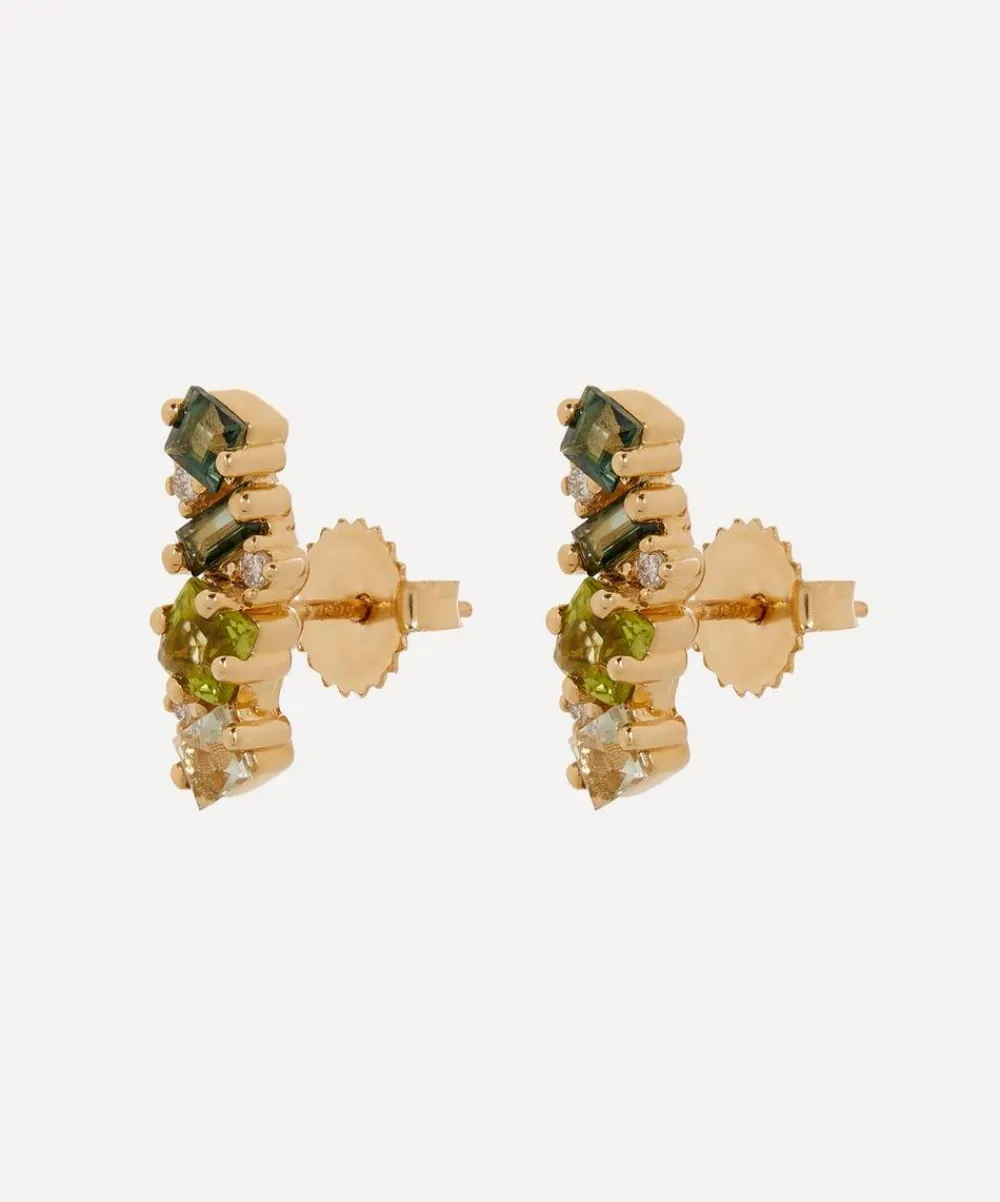 Suzanne Kalan Earrings^14ct Gold Green Mix Multi-Stone Stud Earrings