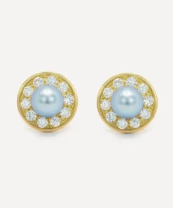 Kojis Earrings|Earrings^18ct Gold Grey Pearl and Diamond Cluster Stud Earrings
