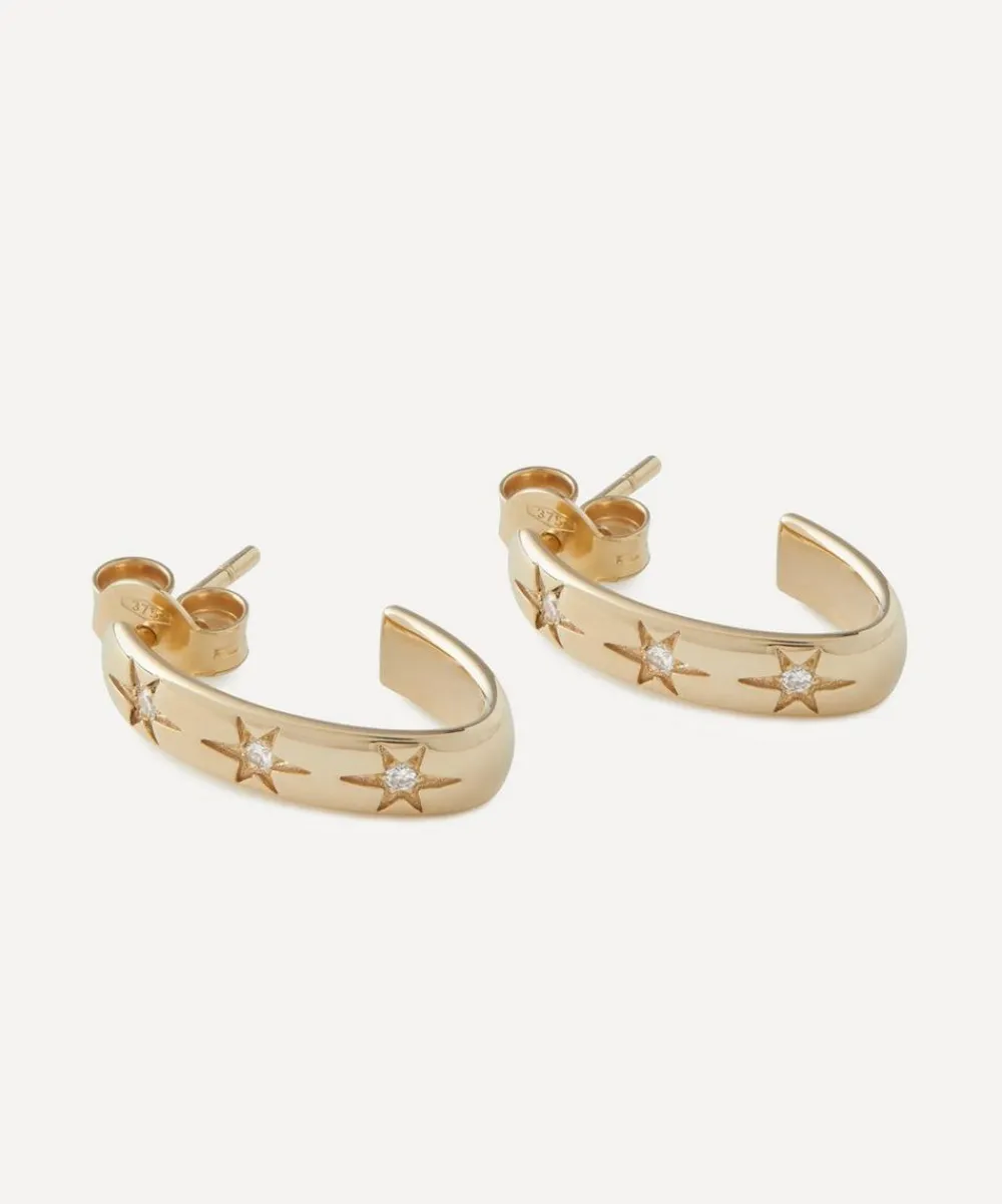 Liberty Earrings|Earrings^9ct Gold Ianthe Star Small Diamond Creole Hoop Earrings