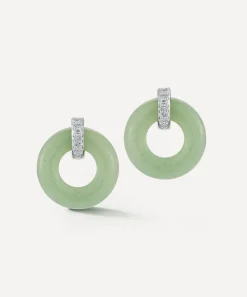 Mateo Earrings|Earrings^14ct Gold Jade Donut and Diamond Door Knocker Stud Earrings