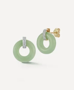Mateo Earrings|Earrings^14ct Gold Jade Donut and Diamond Door Knocker Stud Earrings