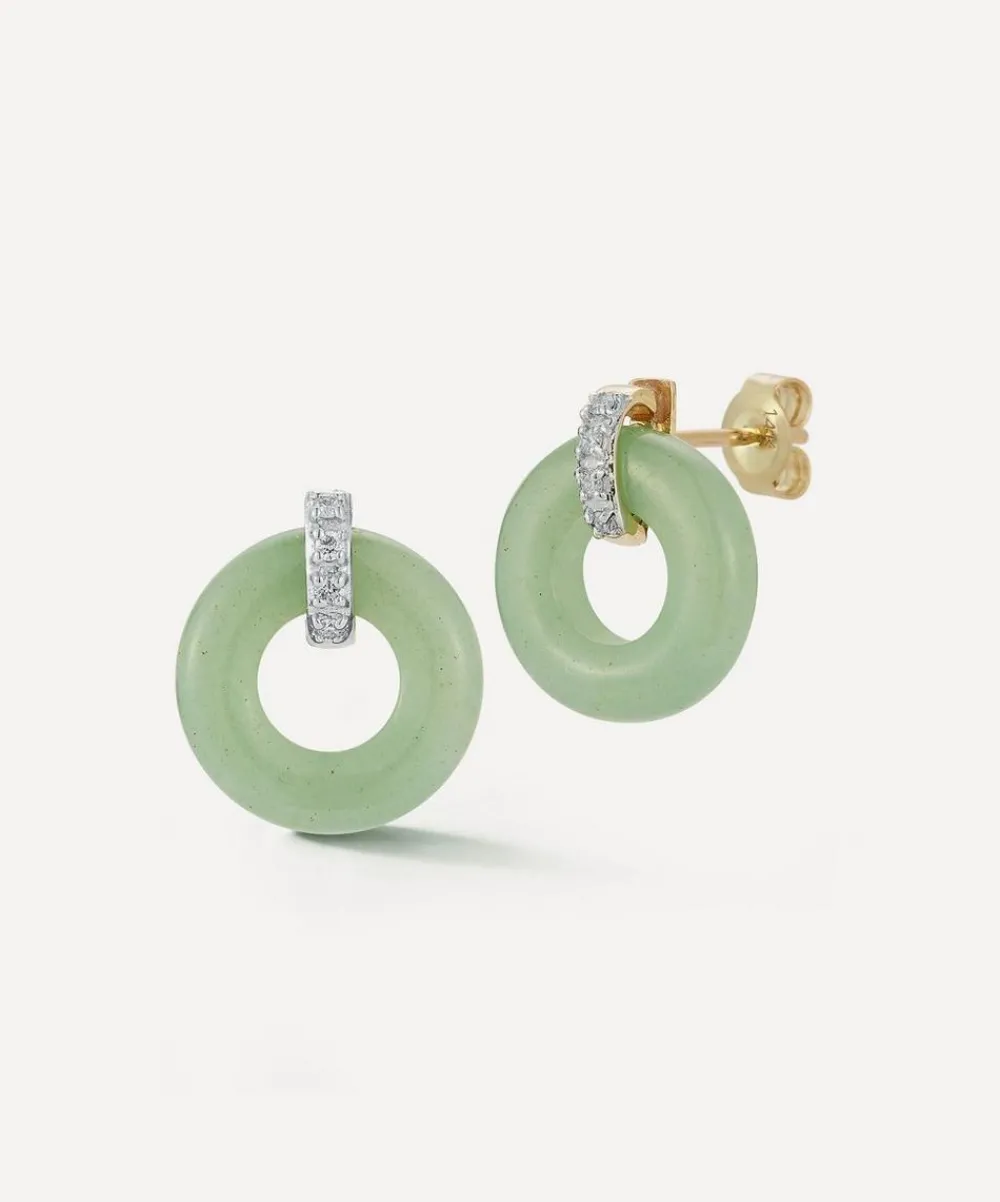 Mateo Earrings|Earrings^14ct Gold Jade Donut and Diamond Door Knocker Stud Earrings