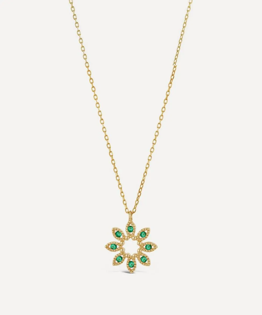 Dinny Hall Charms & Pendants|Charms & Pendants^14ct Gold Jasmine Flower Emerald Pendant Necklace