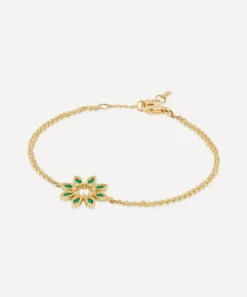 Dinny Hall Bracelets^14ct Gold Jasmine Flower Emerald Bracelet