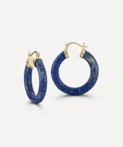 Mateo Earrings|Earrings^14ct Gold Lapis Lazuli Hoop Earrings