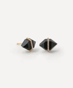 Melissa Joy Manning Earrings|Earrings^14ct Gold Large Herkimer Cut Onyx Micropave Bezel Stud Earrings