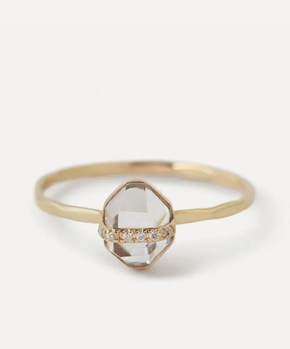 Melissa Joy Manning Rings|Rings^14ct Gold Micropave Diamond Herkimer White Topaz Ring