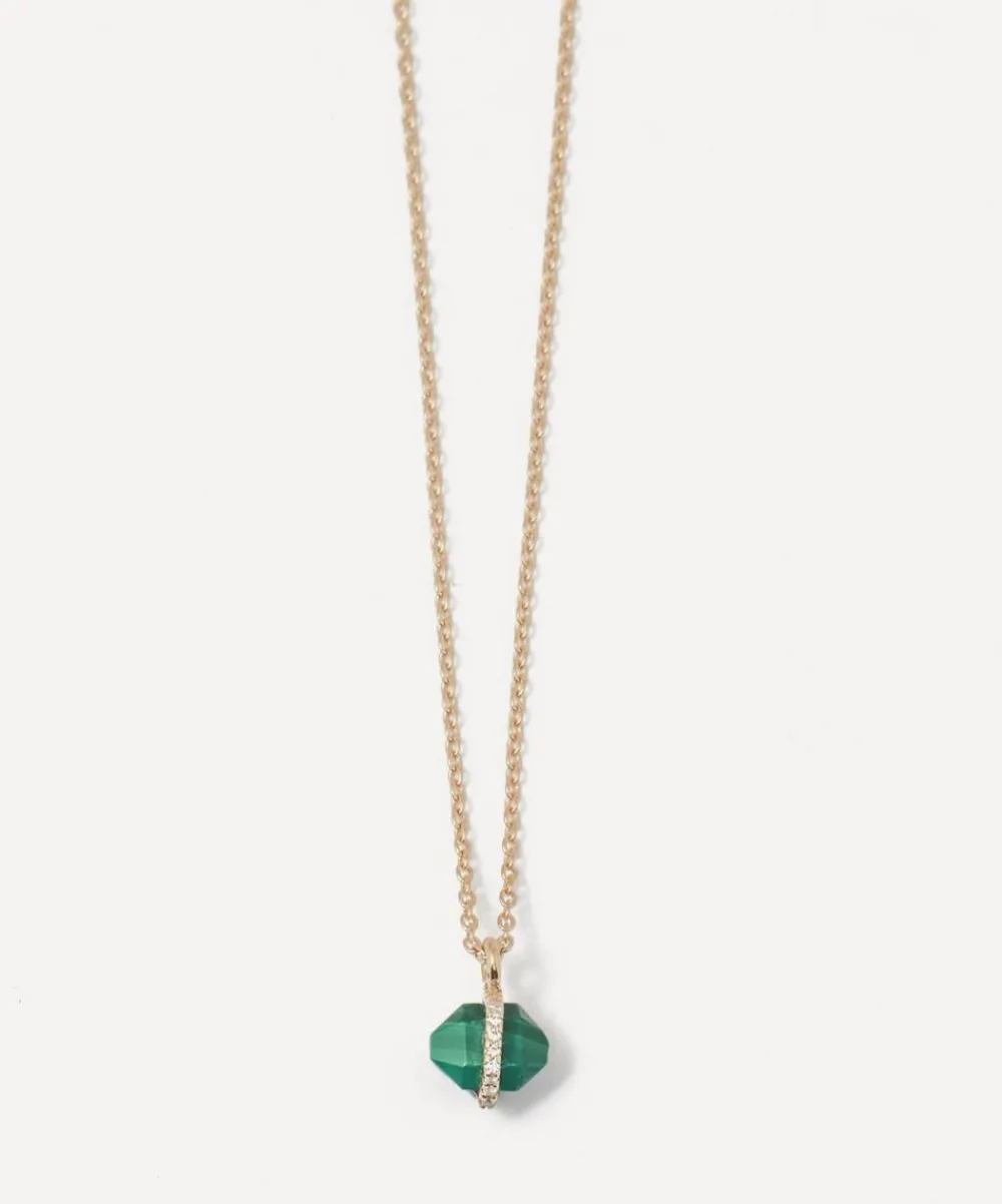 Melissa Joy Manning Necklaces|Necklaces^14ct Gold Micropave Diamond Herkimer Malachite Pendant Necklace
