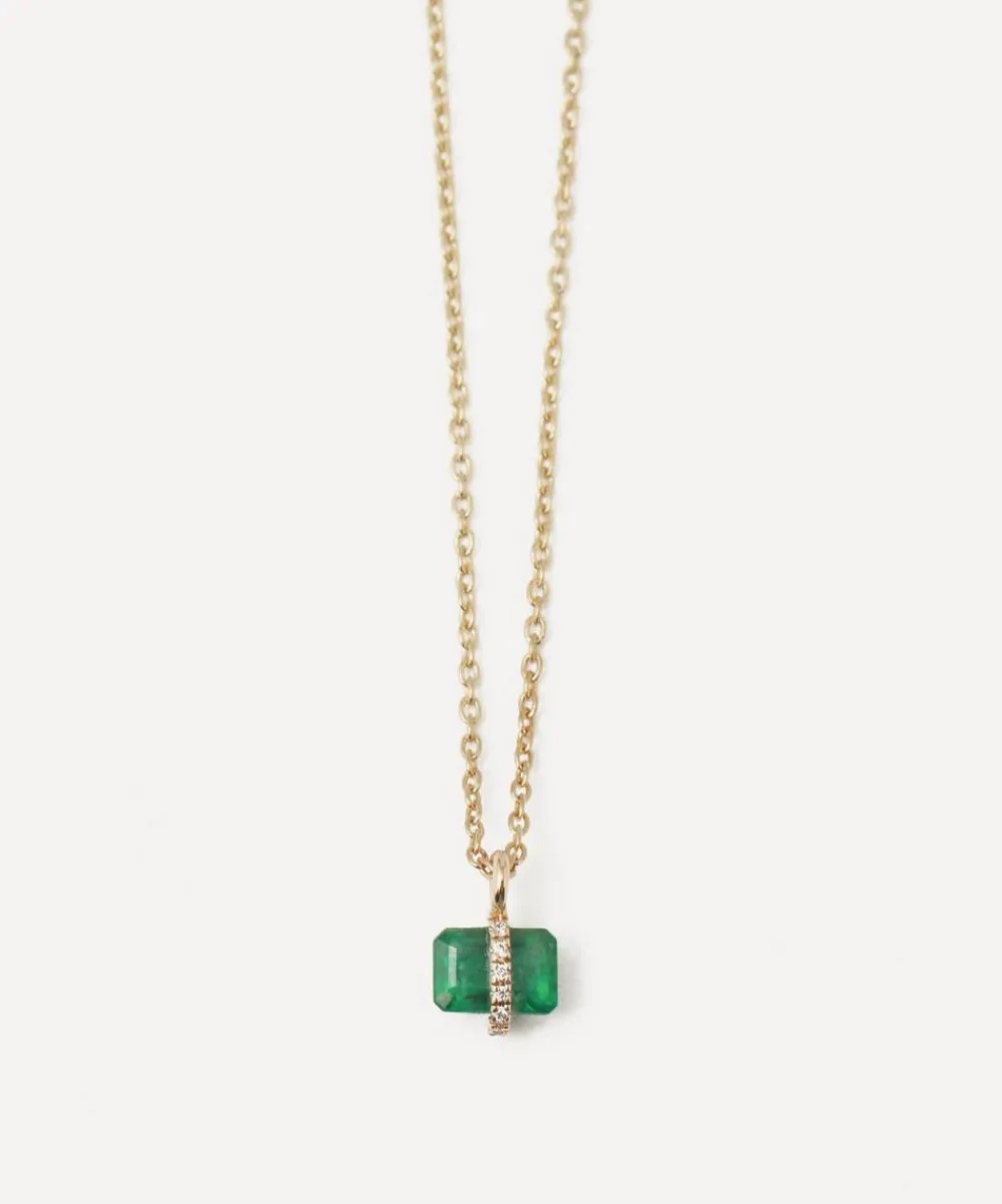 Melissa Joy Manning Necklaces|Necklaces^14ct Gold Micropave Diamond and Emerald Pendant Necklace