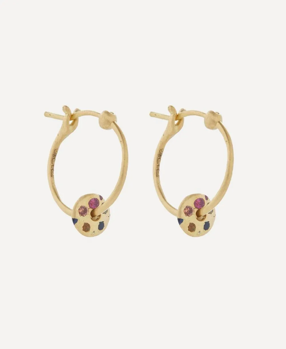 Polly Wales Earrings|Earrings^18ct Gold Mini Rainbow Sapphire Spinner Hoop Earrings