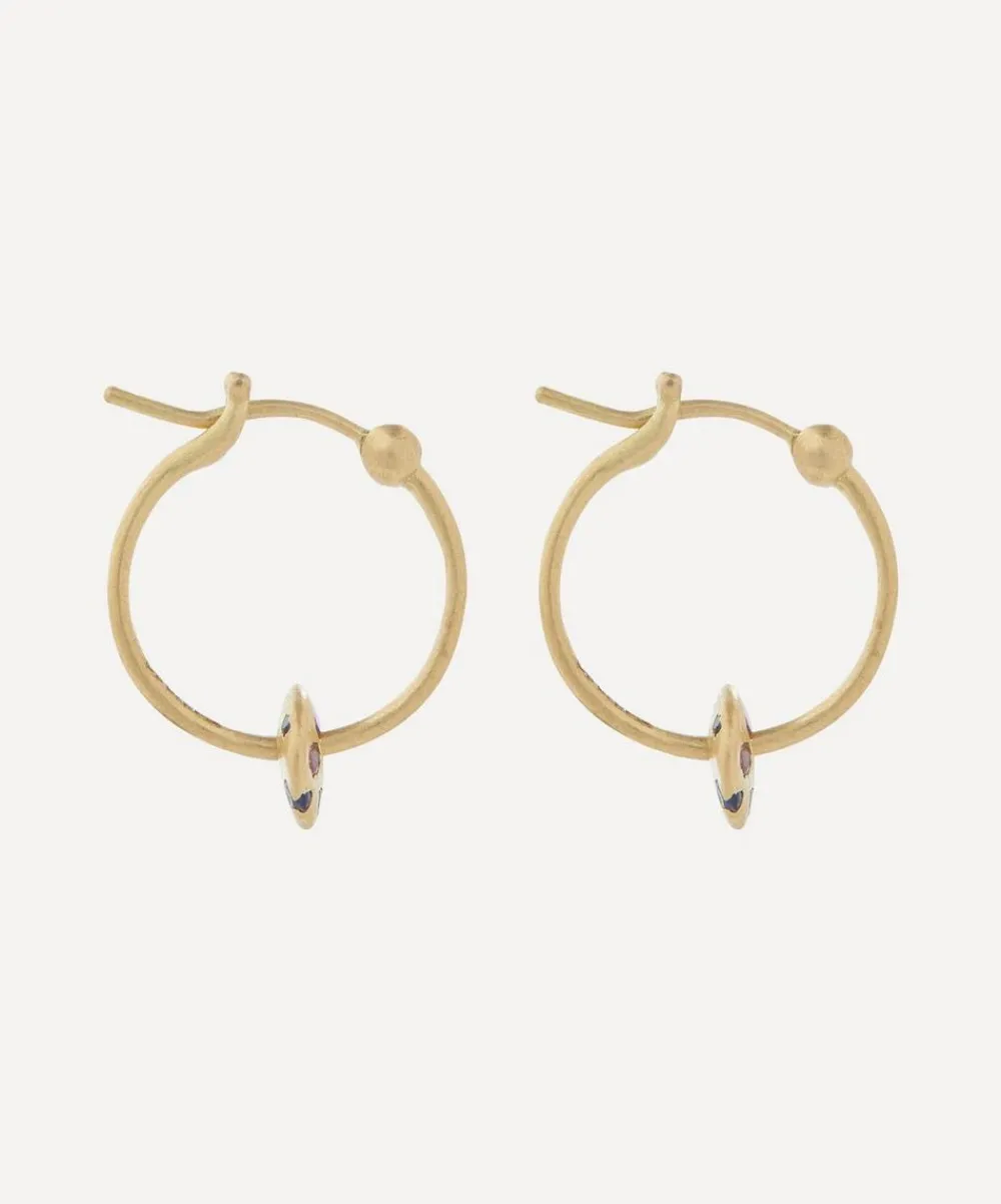 Polly Wales Earrings|Earrings^18ct Gold Mini Rainbow Sapphire Spinner Hoop Earrings