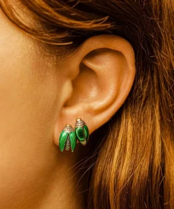 Bibi van der Velden Earrings|Earrings^18ct Gold Mini Scarab Green Enamel Fly Wing Stud Earring