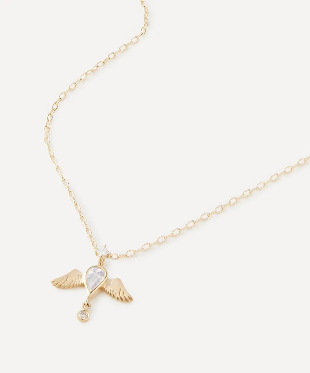 Celine Daoust Necklaces|Necklaces^14ct Gold Moonstone Pear and Diamond Angel Pendant Necklace