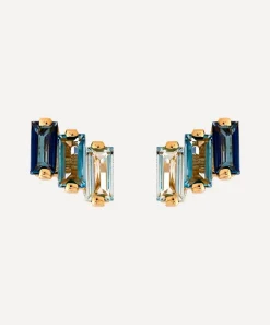 Suzanne Kalan Earrings|Earrings^14ct Gold Multi Blue Topaz Three Baguette Stud Earrings