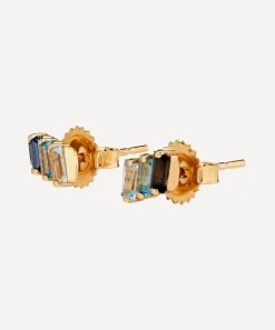 Suzanne Kalan Earrings|Earrings^14ct Gold Multi Blue Topaz Three Baguette Stud Earrings