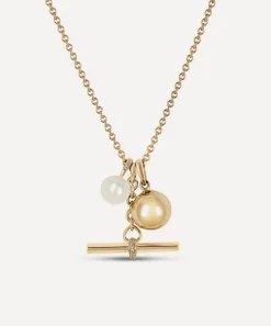 Dinny Hall Necklaces^9ct Gold My World T-Bar with Small Orb Locket and Pearl Charm Cluster Pendant