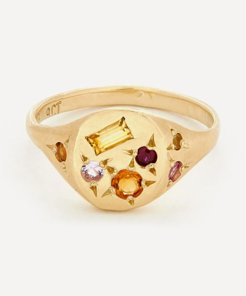 Seb Brown Rings|Rings^9ct Gold Neapolitan Orange Multi-Stone Signet Ring