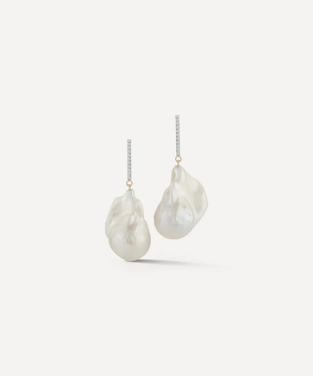 Mateo Earrings|Earrings^14ct Gold One-Of-A-Kind Baroque Pearl and Diamond Drop Earrings