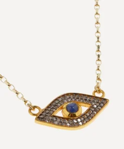 Kirstie Le Marque Necklaces^9ct Gold Pavé Diamond and Sapphire Evil Eye Pendant Necklace