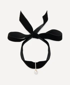 Mateo Necklaces|Necklaces^14ct Gold Pearl and Diamond Velvet Choker