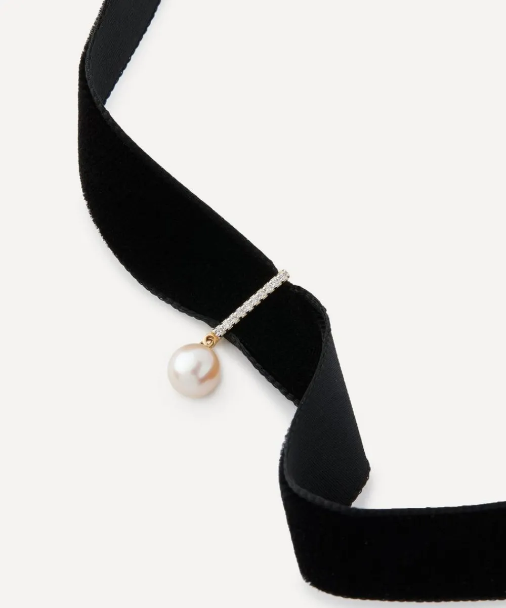 Mateo Necklaces|Necklaces^14ct Gold Pearl and Diamond Velvet Choker