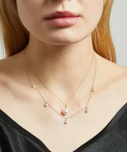 Mateo Necklaces^14ct Gold Pearl and Diamond Dot Pendant Necklace