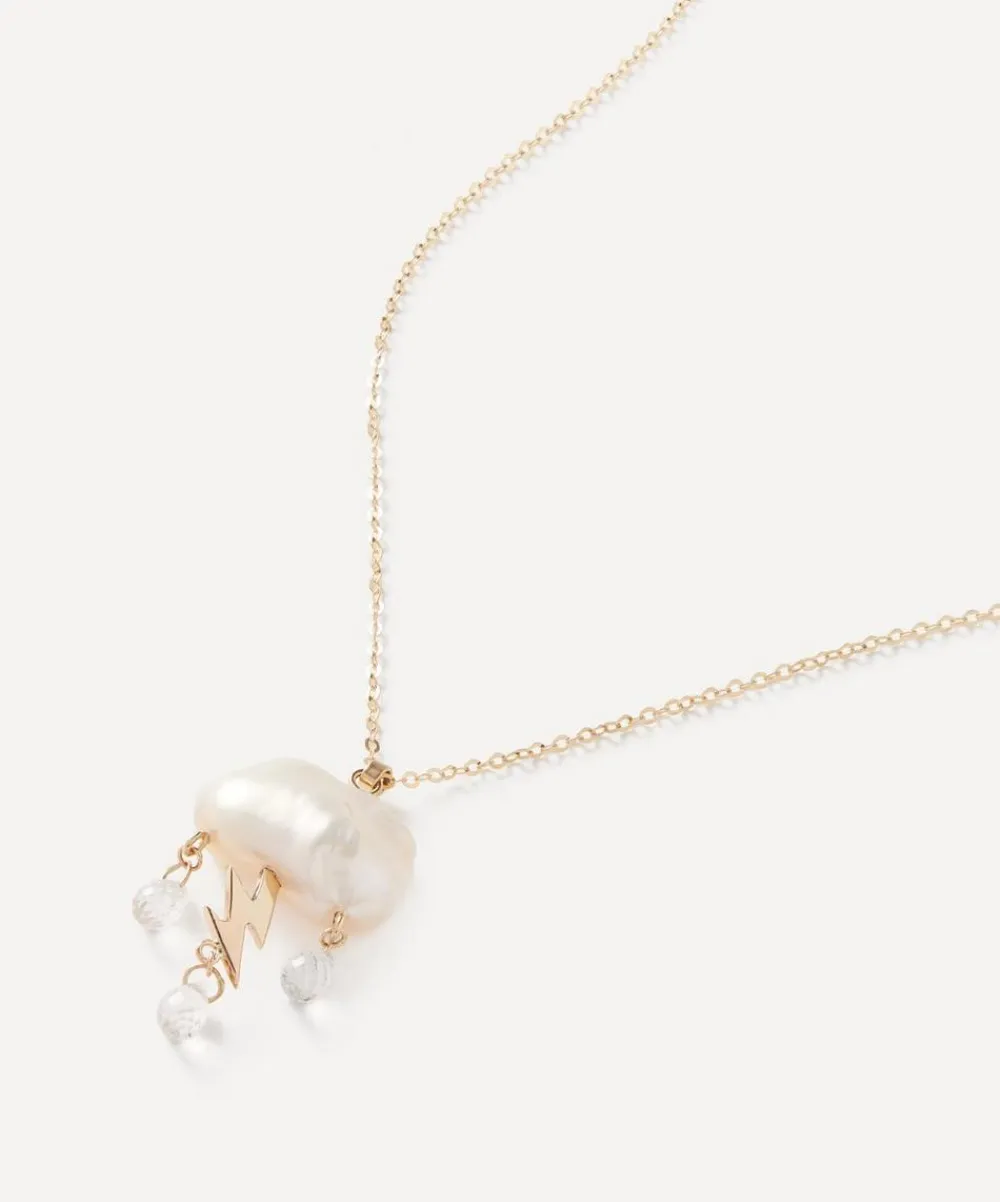 Rachel Quinn Necklaces|Necklaces^14ct Gold Petite Storm Cloud Pearl and White Topaz Pendant Necklace