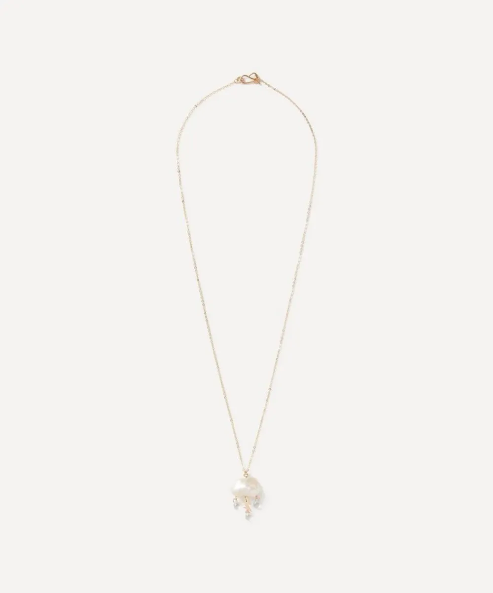 Rachel Quinn Necklaces|Necklaces^14ct Gold Petite Storm Cloud Pearl and White Topaz Pendant Necklace