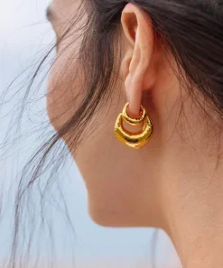 Monica Vinader Earrings^18ct Gold Plated Vermeil Silver Deia Chunky Medium Hoop Earrings